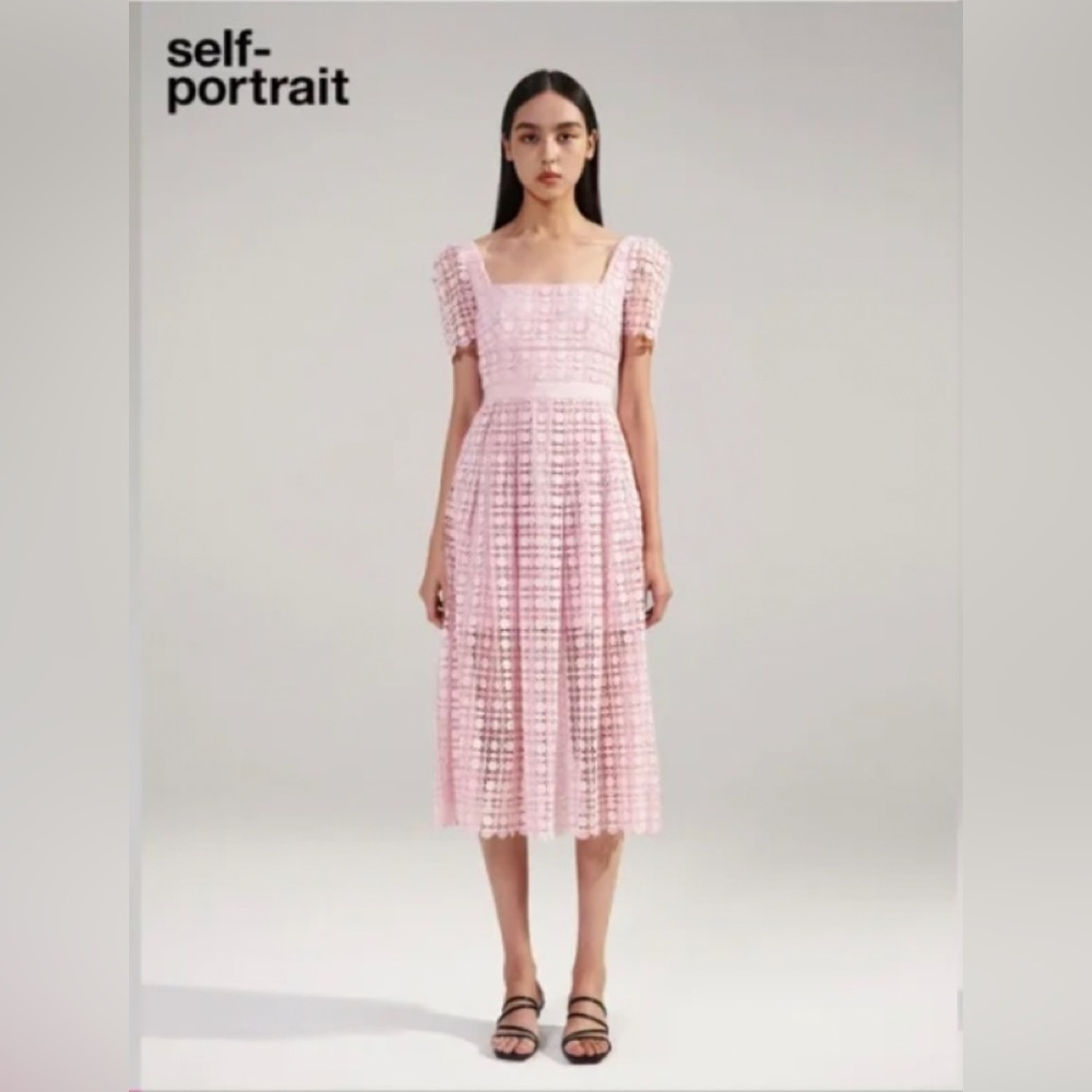 Self Portrait Pink Petal Lace Midi Dress